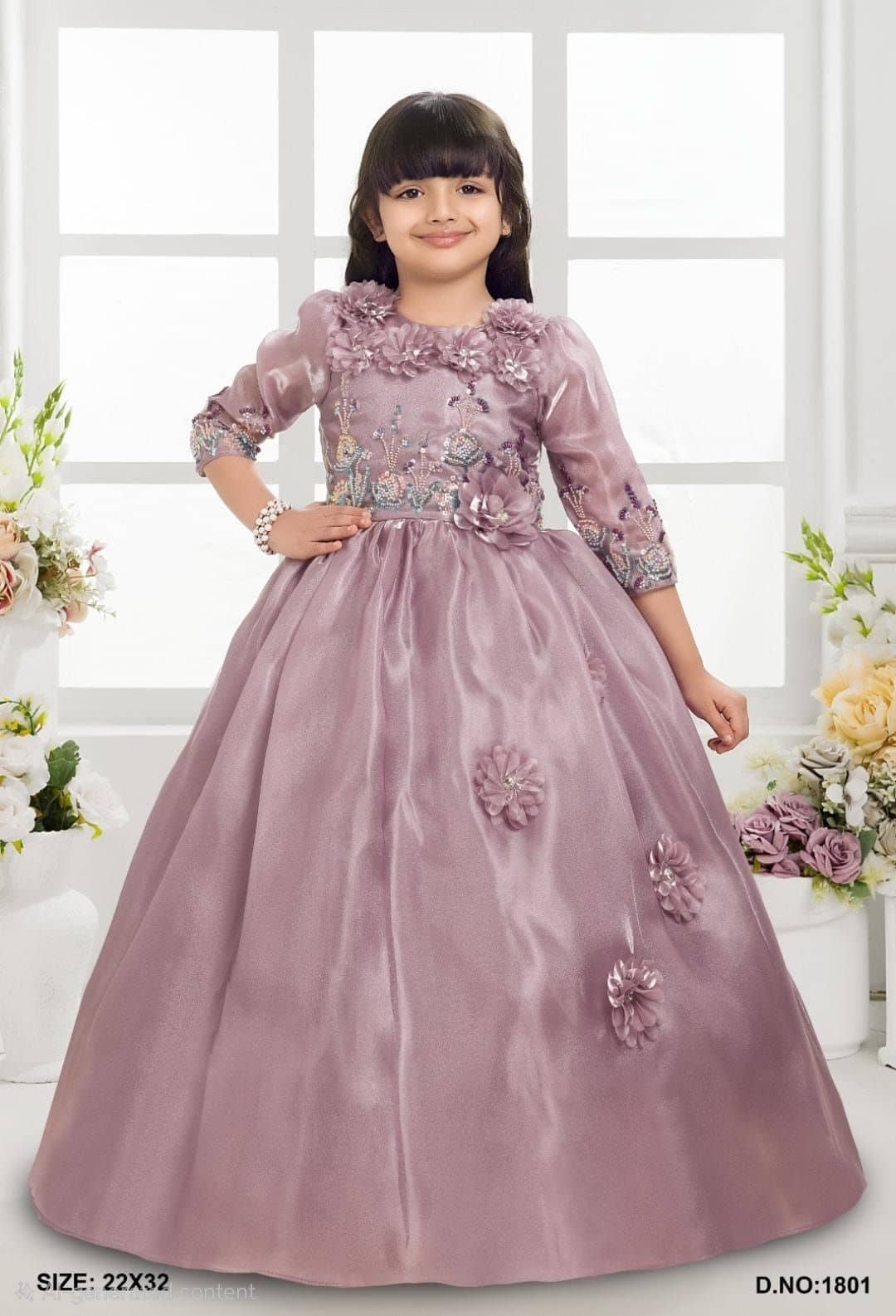 Girls Dusty Pink Princess Gown — Girls Party Wear at Nouman Kids Wear, Adilabad