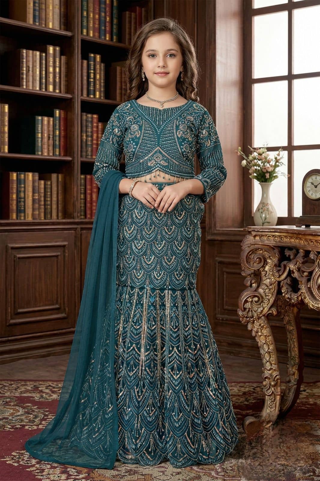 Girls Teal Blue Lehenga Choli — Girls Ethnic Wear at Nouman Kids Wear, Adilabad
