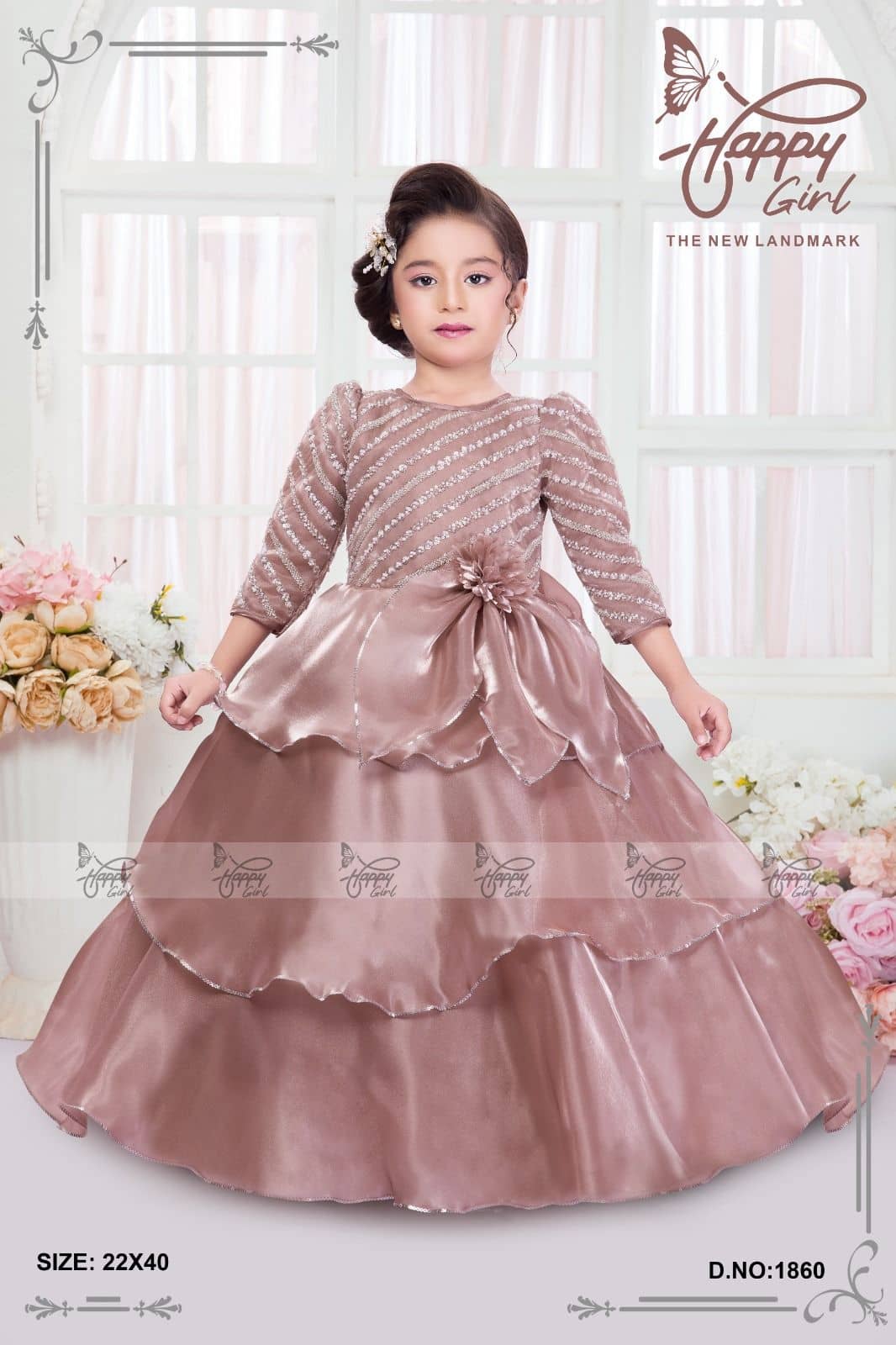 Girls Rose Gold Party Gown — Girls Party Wear at Nouman Kids Wear, Adilabad