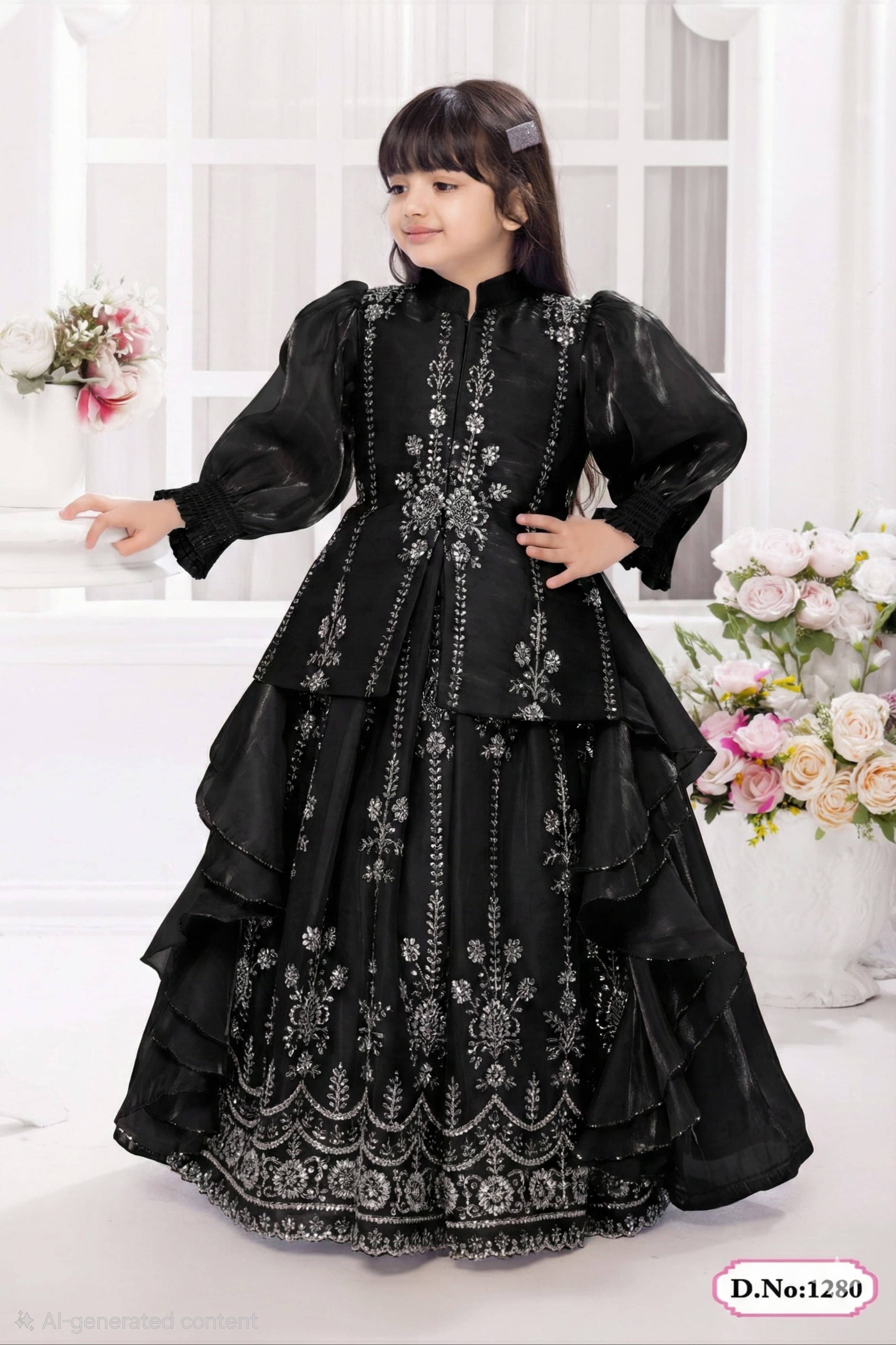 Girls Black Jacket Gown — new arrival at Nouman Kids Wear